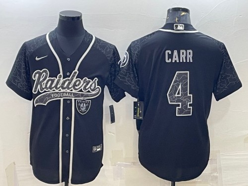 Men's Las Vegas Raiders #4 Derek Carr Black Reflective With Patch Cool Base Stitched Baseball Jersey